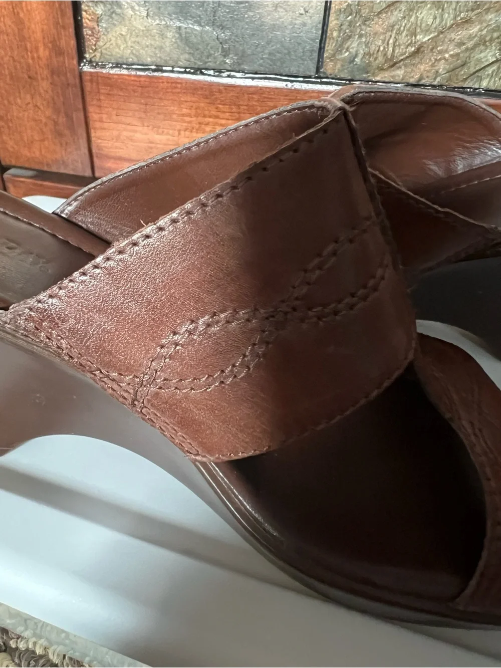 St. John's Bay Brown Leather Slip-On T-Strap Sandals